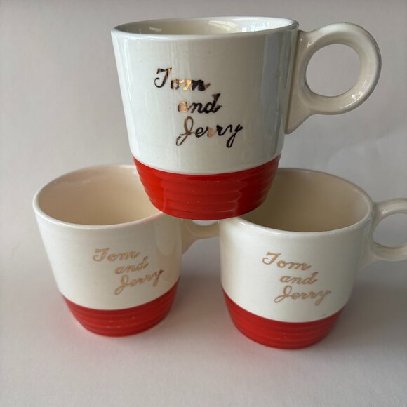 Set of 3 Vintage Red + Gold Punch Mugs - Picture 1 of 8